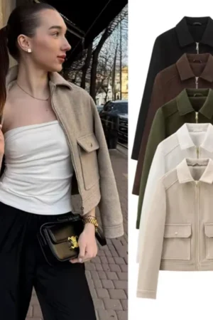 Women's Zipper Jacket Coat New Winter Long Sleeve Pocket Outerwear Coat Short Street Elegant Women's Jacket