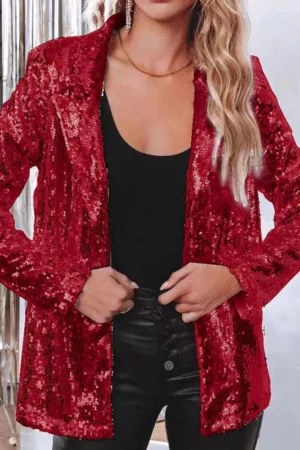 Women Sequins Blazer for Casual Outings Shiny Lapel Jacket Perfect for Parties and Rave Events in Fall and Winter