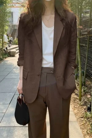 Fashion Casual Women's Blazer ZANZEA Autumn Cotton Blazer Lapel Neck Long Sleeve Thin Outwear Office Work Suits Coat Jackets