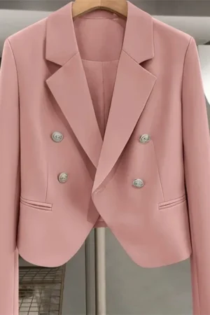 Black Cropped Blazers Woman Trend 2026 New All-match Notched Collar Crop Jacket Women Korean Chic Button Suit Coat