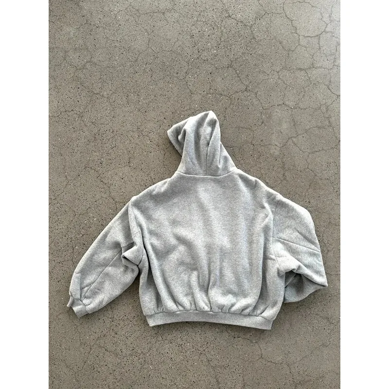 2026 Fashion Simple Gray Double-Sided Oversized Zipper Hoodie Women's Y2K New Harajuku Gothic Casual Couple Street Wear - Image 5