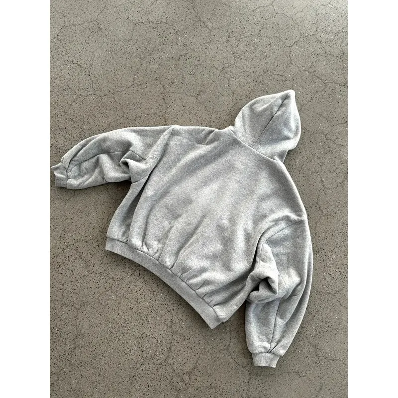 2026 Fashion Simple Gray Double-Sided Oversized Zipper Hoodie Women's Y2K New Harajuku Gothic Casual Couple Street Wear - Image 6