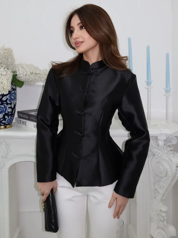 DFDG Women's Spring Summer Mandarin Collar Frog Button Flared Sleeve Blazer Elegant Formal 2026 Trendy Feminine Fashion Coat - Image 5