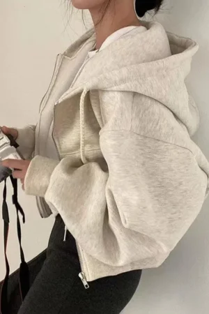 Fashion Zipper Hood Sweatshirt Women Autumn Long Sleeve Crop Tops Casual Y2K Hoodies Streetwear Harajuku Female Jackets Coats