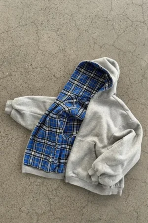 2026 Fashion Simple Gray Double-Sided Oversized Zipper Hoodie Women's Y2K New Harajuku Gothic Casual Couple Street Wear